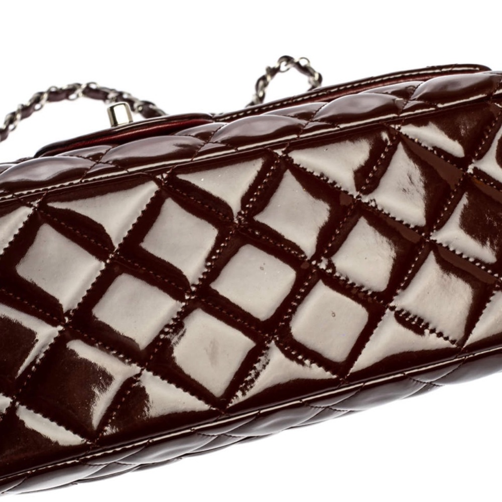 Chanel Burgundy Quilted Patent Leather Maxi Classic Single Flap Bag - Picture 7 of 16
